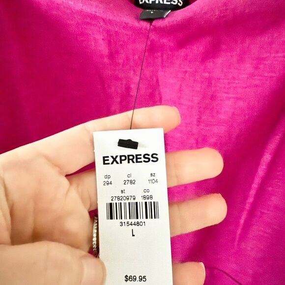 NWT Express Linen Blend Side Tie Mini Dress with Smocked Back in Dark Pink L - Picture 8 of 8